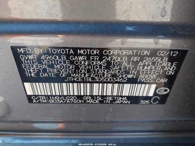 2013 Lexus Gs 350 მანქანა იყიდება აუქციონზე, vin: JTHCE1BL3D5003462, აუქციონის ნომერი: 44200760
