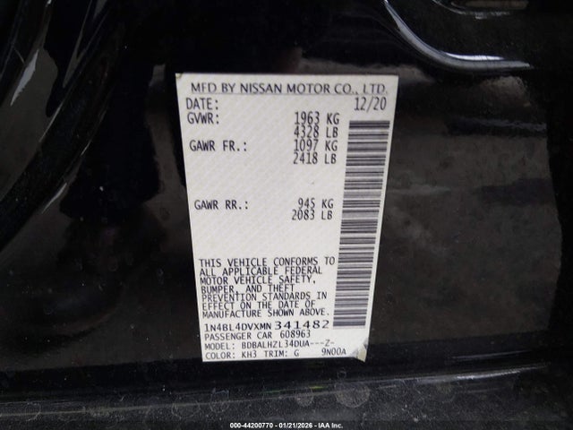 1N4BL4DVXMN341482 Nissan Altima Sv Fwd