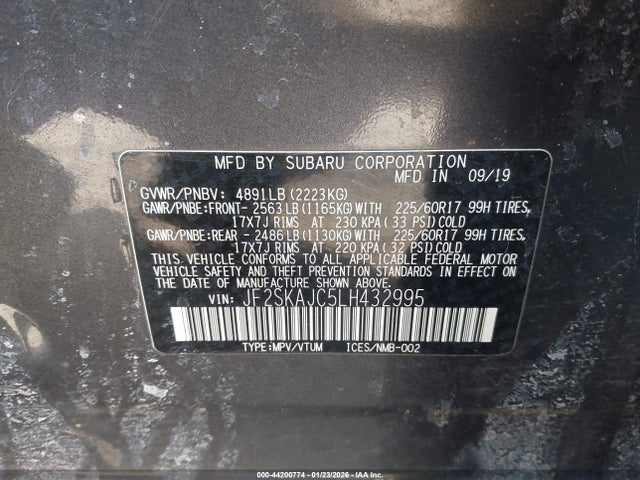 44200774 :رقم المزاد ، JF2SKAJC5LH432995 vin ، 2020 Subaru Forester Premium مزاد بيع