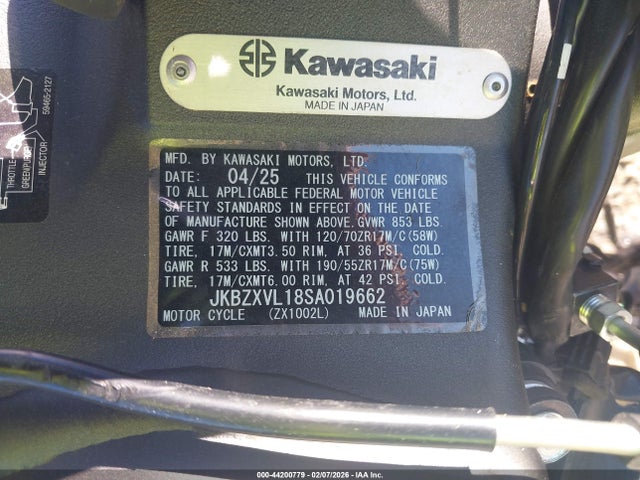 JKBZXVL18SA019662 Kawasaki Zx1002 L