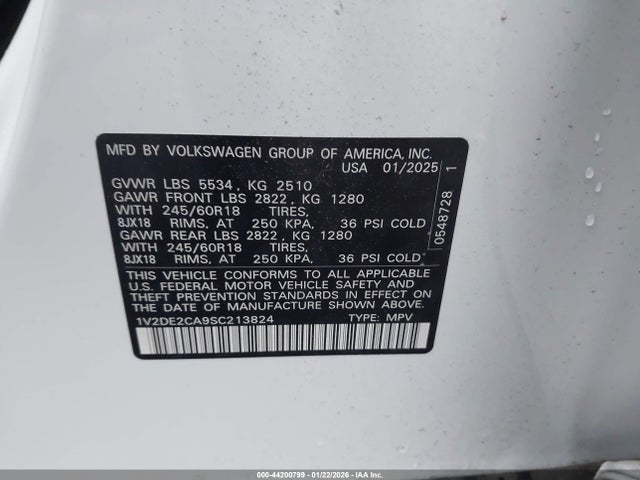 1V2DE2CA9SC213824 Volkswagen Atlas Cross Sport 2.0t Se