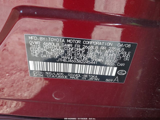 2008 LEXUS ES 350 JTHBJ46G382245441 Photo 8