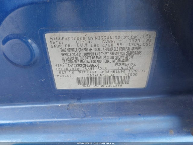 3N1CE2CP2FL366558 Nissan Versa Note S (sr)/s Plus/sl/sr/sv