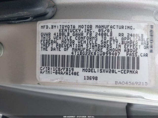 2001 TOYOTA CAMRY 4T1BG22K01U099407 Photo 8