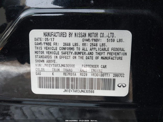 Продажа на аукционе авто 2018 Infiniti Q50 3.0t Luxe, vin: JN1EV7AR3JM430566, номер лота: 44200982