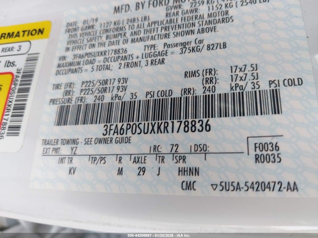 Ford Fusion Energi Titanium 2019 3FA6P0SUXKR178836 Image 9