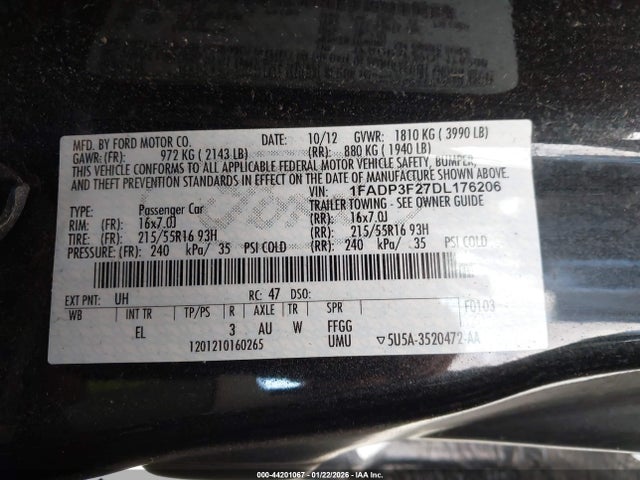 Продаж на аукціоні авто 2013 Ford Focus Se, vin: 1FADP3F27DL176206, номер лоту: 44201067
