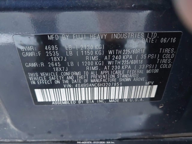 4S4BSANC6H3207851 Subaru Outback 2.5i Limited