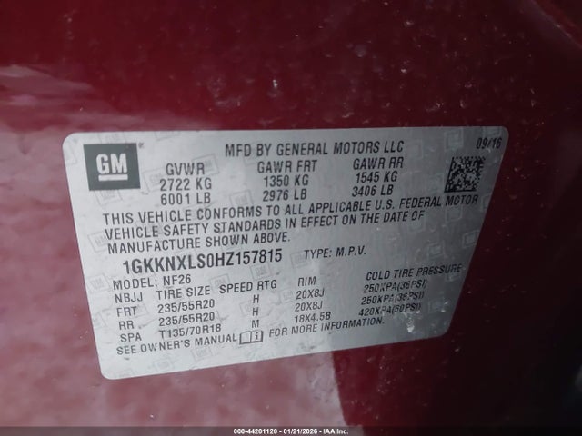 44201120 :رقم المزاد ، 1GKKNXLS0HZ157815 vin ، 2017 Gmc Acadia Denali مزاد بيع