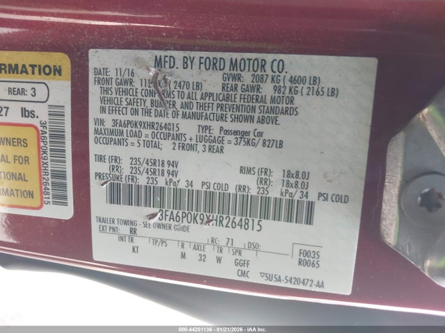 Ford Fusion Titanium 2017 3FA6P0K9XHR264815 Image 9
