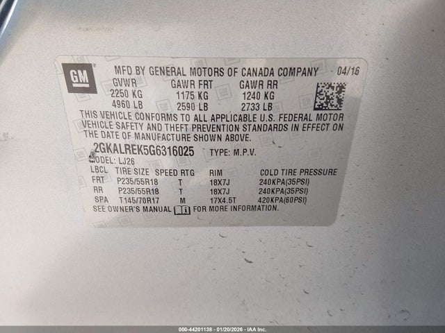Продажа на аукционе авто 2016 Gmc Terrain Denali, vin: 2GKALREK5G6316025, номер лота: 44201138