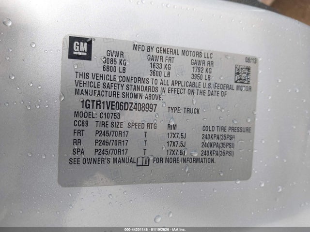 44201146 :رقم المزاد ، 1GTR1VE06DZ408997 vin ، 2013 Gmc Sierra 1500 Sle مزاد بيع