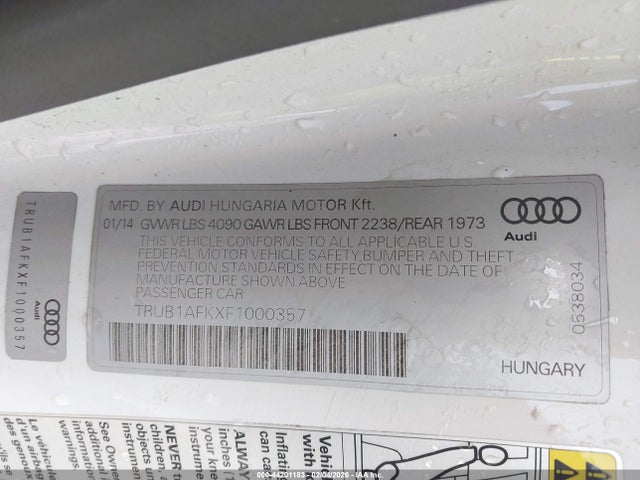 44201183 :رقم المزاد ، TRUB1AFKXF1000357 vin ، 2015 Audi Tts 2.0t مزاد بيع