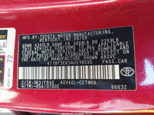2010 TOYOTA CAMRY 4T1BF3EK3AU518595 Photo 8