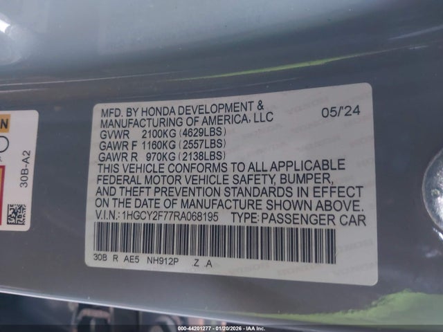 1HGCY2F77RA068195 Honda Accord Hybrid Sport-l