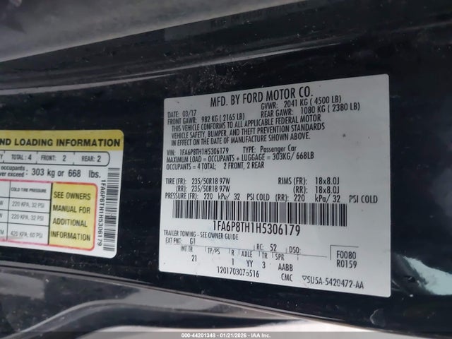 Ford Mustang Ecoboost 2017 1FA6P8TH1H5306179 Image 9