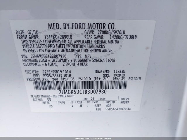 2011 FORD FLEX 2FMGK5DC1BBD07930 Photo 8