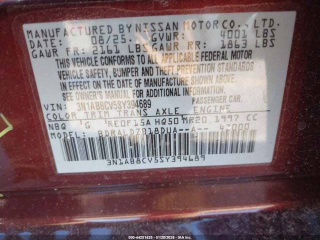 Продажа на аукционе авто 2025 Nissan Sentra Sv, vin: 3N1AB8CV5SY394689, номер лота: 44201425