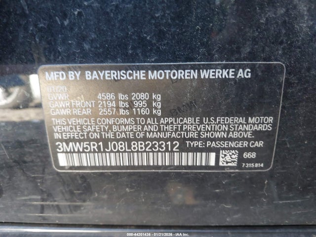 44201436 :رقم المزاد ، 3MW5R1J08L8B23312 vin ، 2020 Bmw 330i مزاد بيع