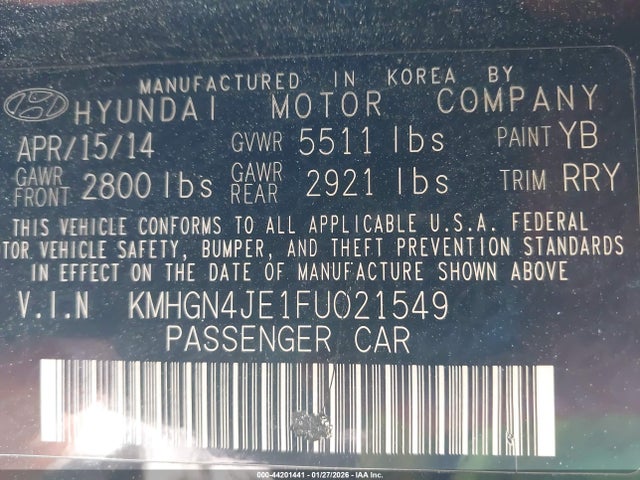 KMHGN4JE1FU021549 Hyundai Genesis 3.8