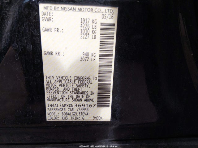 1N4AL3APXGN369167 Nissan Altima 2.5/2.5 S/2.5 Sl/2.5 Sr/2.5 Sv