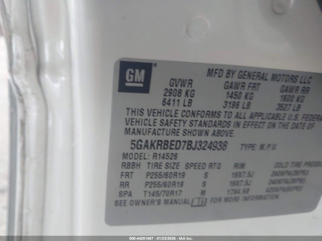 2011 BUICK ENCLAVE 5GAKRBED7BJ324938 Photo 8