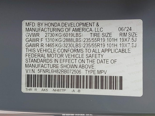 Honda Odyssey Touring 2024 5FNRL6H82RB072506 Image 9