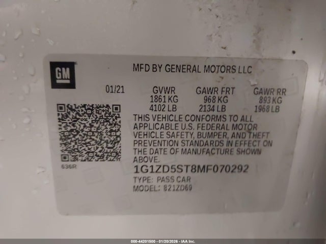 2021 CHEVROLET MALIBU 1G1ZD5ST8MF070292 Photo 8