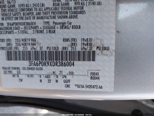 2013 FORD FUSION 3FA6P0K9XDR386004 Photo 8