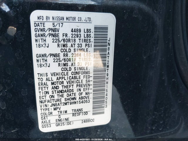 JN8AT2MT9HW154053 Nissan Rogue Sl