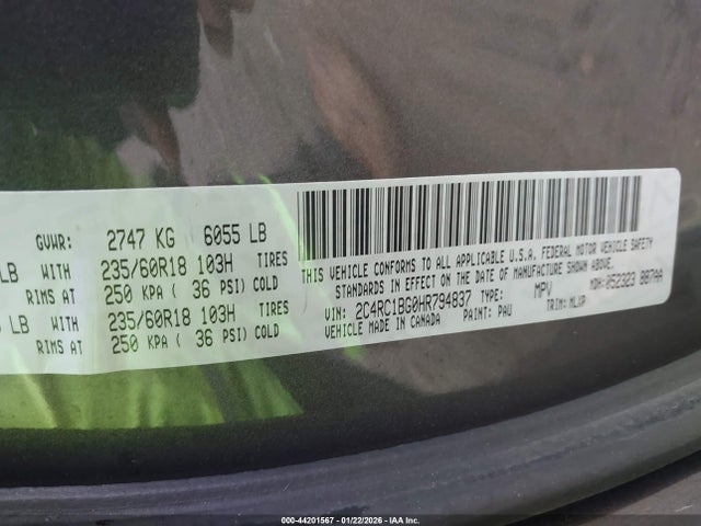 Продаж на аукціоні авто 2017 Chrysler Pacifica Touring-l, vin: 2C4RC1BG0HR794837, номер лоту: 44201567