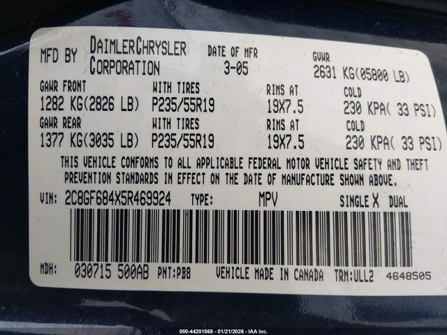 2005 CHRYSLER PACIFICA 2C8GF684X5R469924 Photo 8