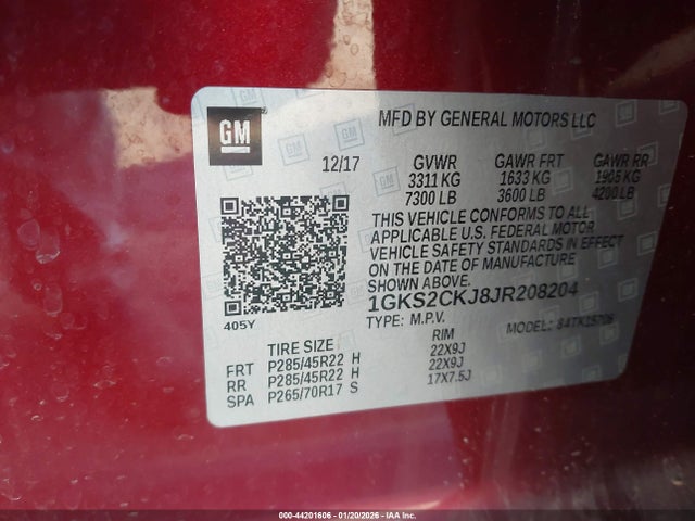 2018 Gmc Yukon Denali მანქანა იყიდება აუქციონზე, vin: 1GKS2CKJ8JR208204, აუქციონის ნომერი: 44201606