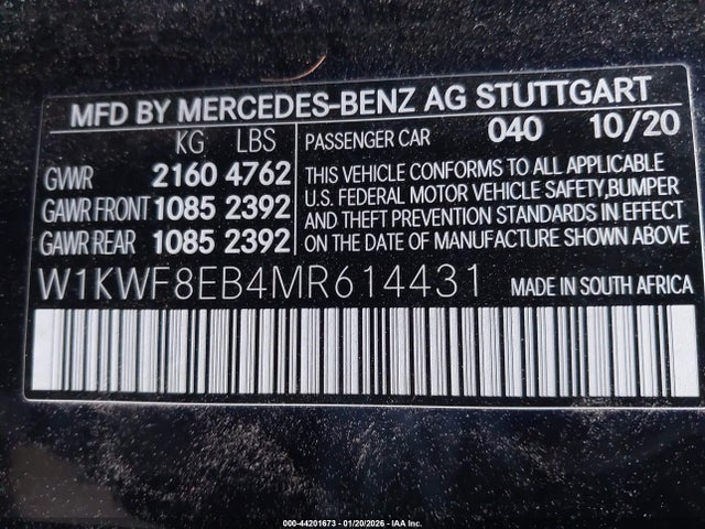 2021 Mercedes-benz C 300 4matic მანქანა იყიდება აუქციონზე, vin: W1KWF8EB4MR614431, აუქციონის ნომერი: 44201673