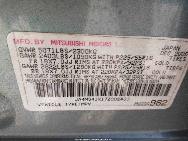 2007 MITSUBISHI OUTLANDER JA4MS41X17Z002483 Photo 8