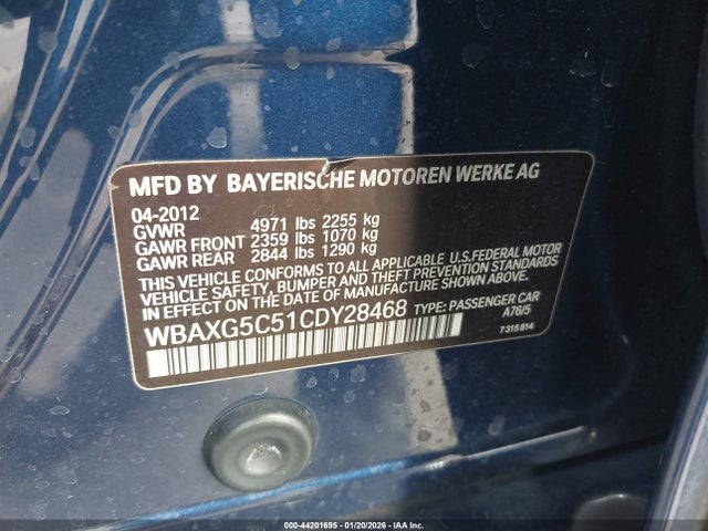 Aukcja sprzedaży 2012 Bmw 528i, vin: WBAXG5C51CDY28468, numer aukcji: 44201695