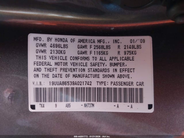 2009 Acura Tl 3.5 მანქანა იყიდება აუქციონზე, vin: 19UUA86539A021742, აუქციონის ნომერი: 44201772