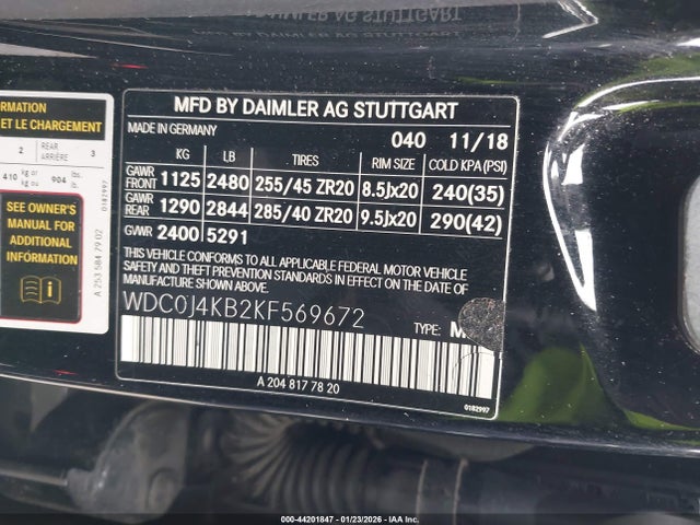 Aukcja sprzedaży 2019 Mercedes-benz Glc 300 Coupe 4matic, vin: WDC0J4KB2KF569672, numer aukcji: 44201847
