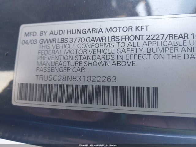 2003 AUDI TT TRUSC28N831022263 Photo 8