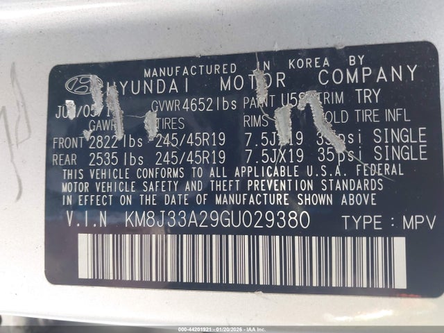 KM8J33A29GU029380 Hyundai Tucson Limited