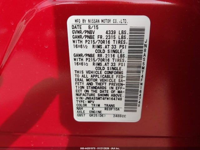 JN8AS5MT4FW164748 Nissan Rogue Select S