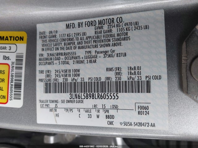 2020 LINCOLN MKZ 3LN6L5B98LR605555 Photo 8