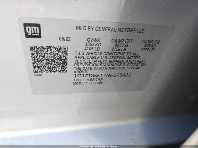 2022 CHEVROLET MALIBU 1G1ZD5ST7NF175021 Photo 8