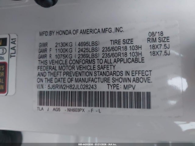 5J6RW2H82JL028243 Honda Cr-v Ex-l/ex-l Navi