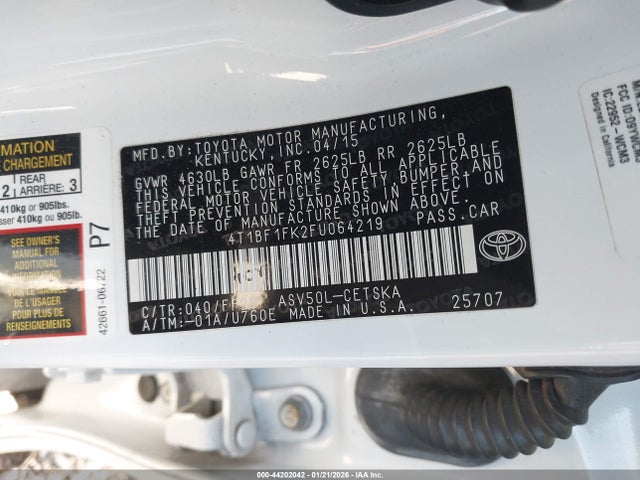 2015 Toyota Camry Se მანქანა იყიდება აუქციონზე, vin: 4T1BF1FK2FU064219, აუქციონის ნომერი: 44202042