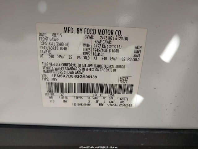 Ford EXPLORER XLT 2016 1FM5K7D84GGA96138 Image 9