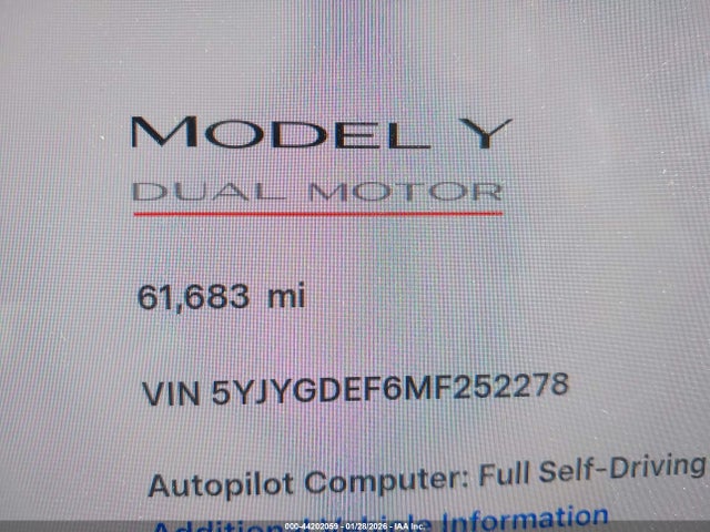 5YJYGDEF6MF252278 Tesla Model Y Performance Dual Motor All-wheel Drive
