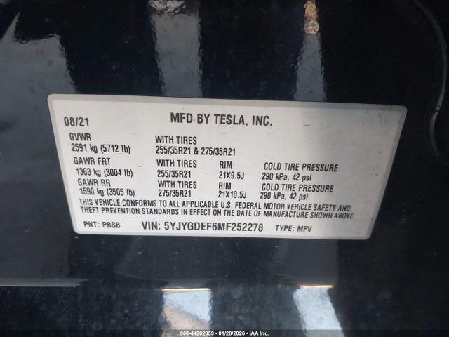 2021 TESLA MODEL Y 5YJYGDEF6MF252278 Photo 8