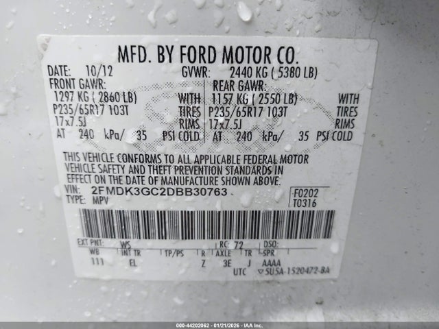Продаж на аукціоні авто 2013 Ford Edge Se, vin: 2FMDK3GC2DBB30763, номер лоту: 44202062