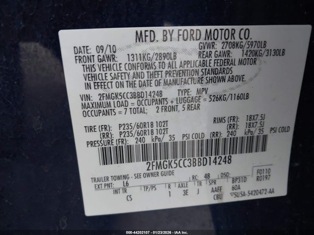 2011 FORD FLEX 2FMGK5CC3BBD14248 Photo 8